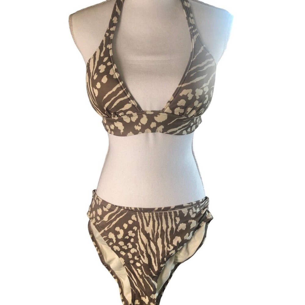 Victoria's Secret Leopard Print Bikini Set Bottoms M Medium Halter‎ Top S Small